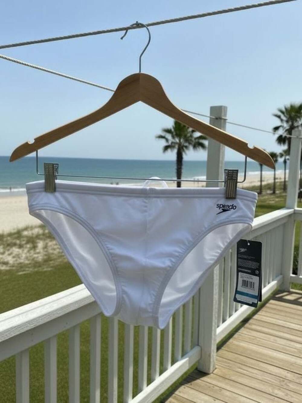 Speedo White Swim Briefs with Black Logo Accent